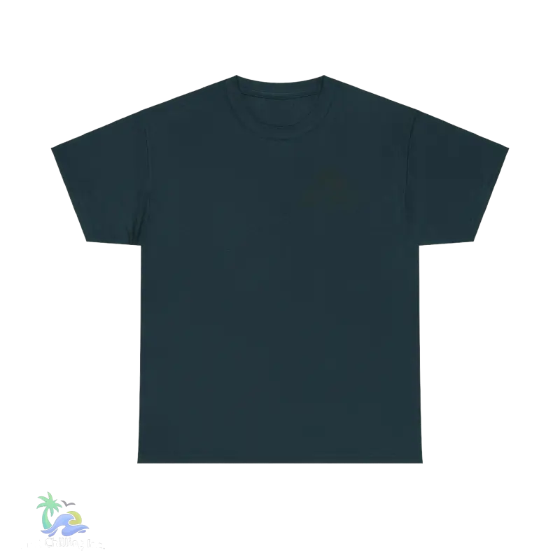 a dark blue t - shirt with a small logo on the chest