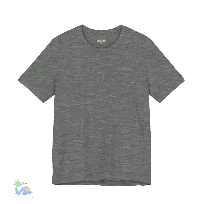 A plain gray t-shirt against a black background.