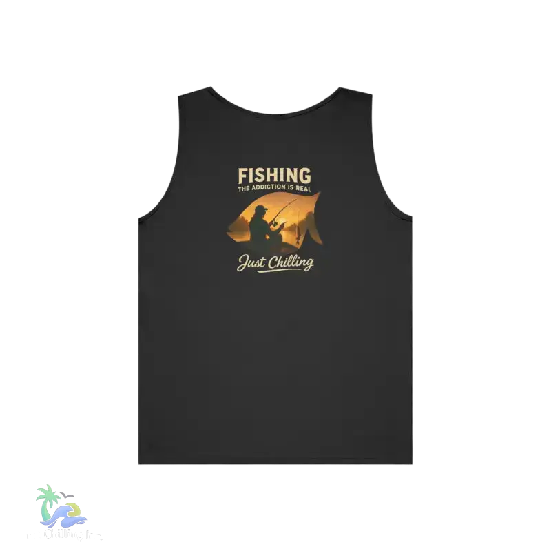 Unisex Jersey Tank - ’Just Chilling’ & Fishing Addiction Graphic Tee - S / Black - Tank Top