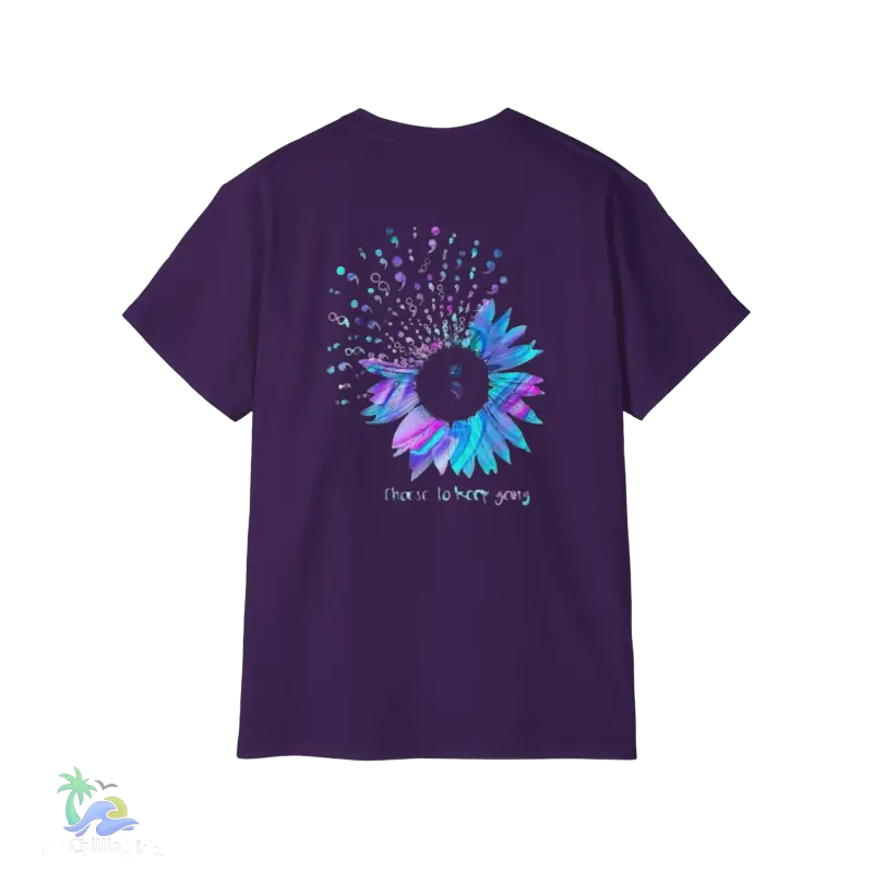 a purple t - shirt with an image of a sunflower