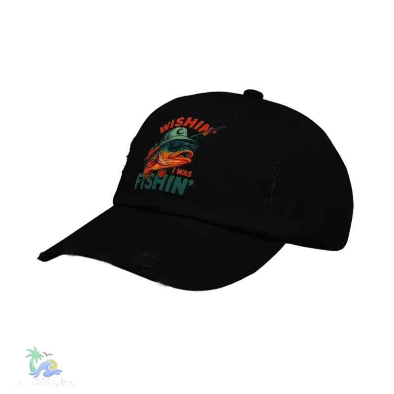 Unisex Distressed Cap wishing I was fishing - Hats