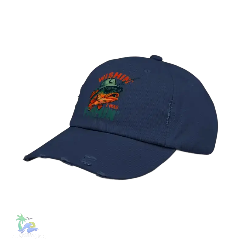 Unisex Distressed Cap wishing I was fishing - Hats