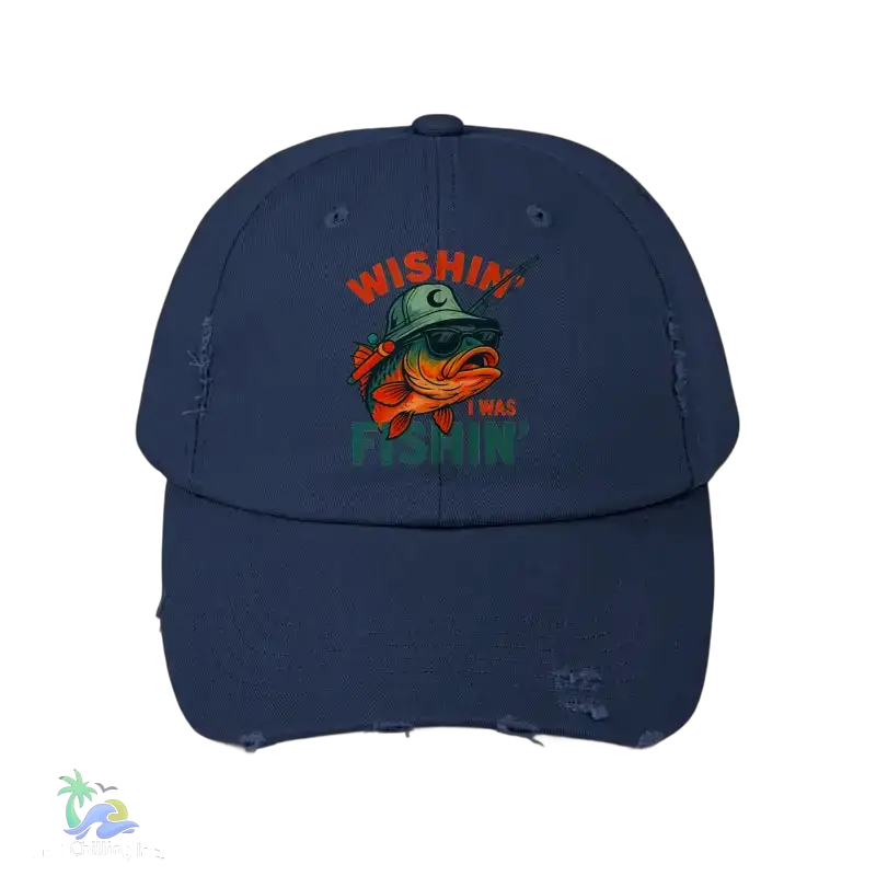 Unisex Distressed Cap wishing I was fishing - Scotland Blue / One size - Hats