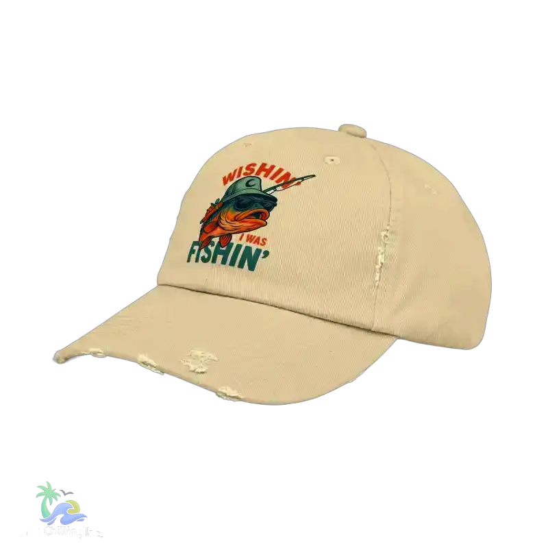 Unisex Distressed Cap wishing I was fishing - Hats
