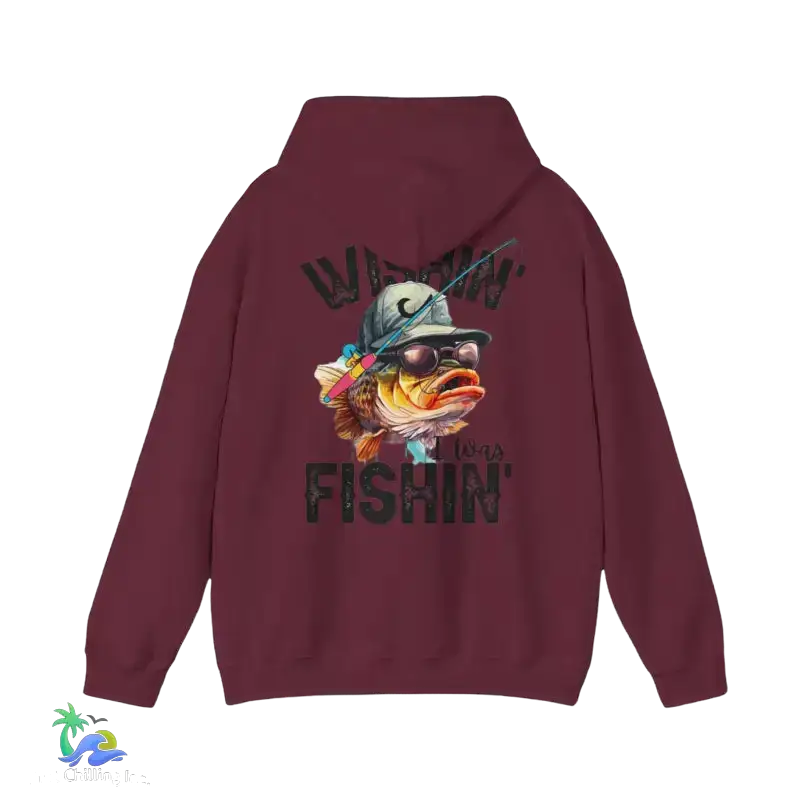 Wishing I Was Fishing Hoodie - Maroon / S - Hoodie