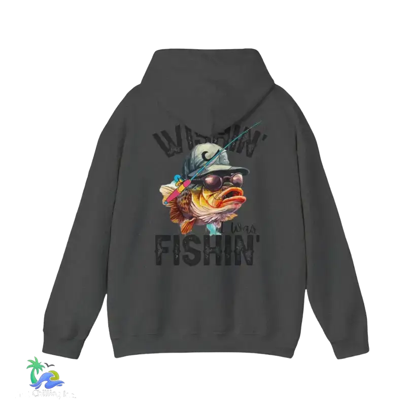 Wishing I Was Fishing Hoodie - Dark Heather / S - Hoodie