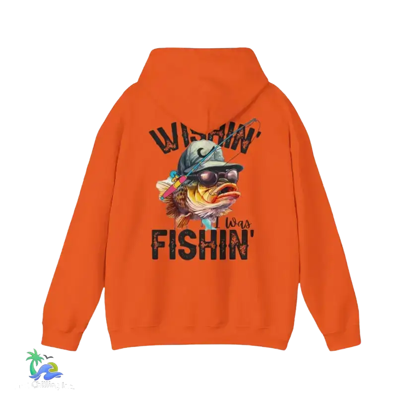 Wishing I Was Fishing Hoodie - Orange / S - Hoodie