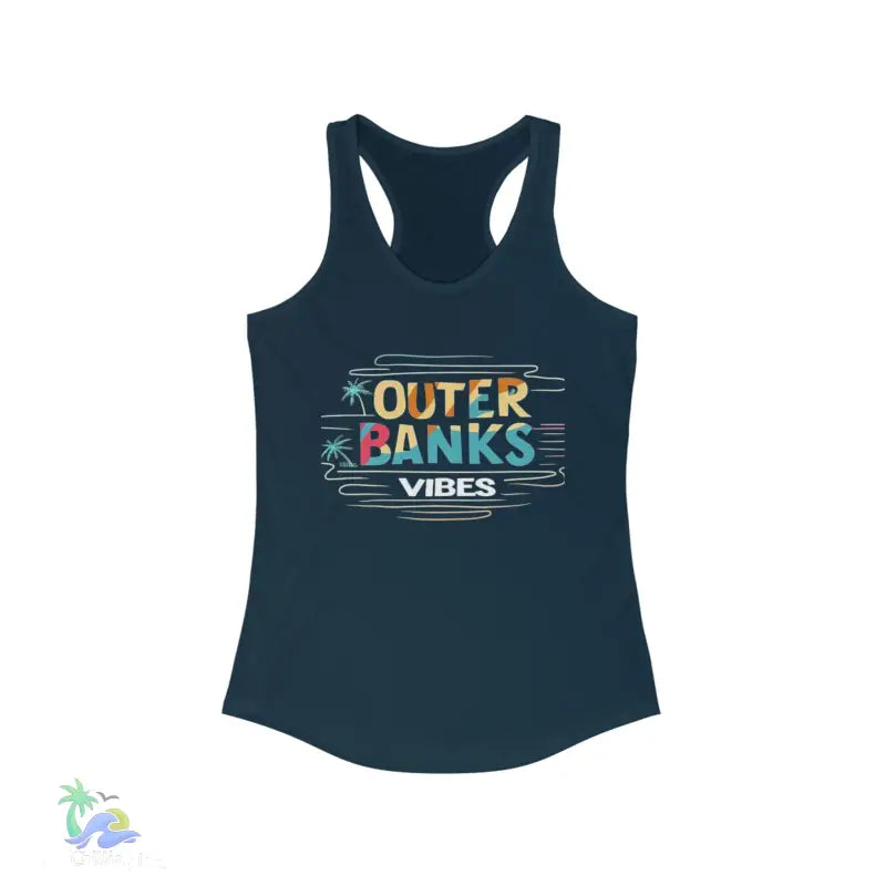 Women’s Ideal Racerback Tank outer banks vibes - S / Solid Midnight Navy - Tank Top