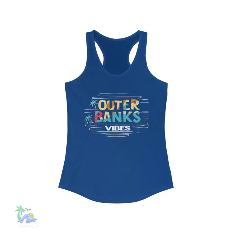 Women’s Ideal Racerback Tank outer banks vibes - S / Solid Royal - Tank Top