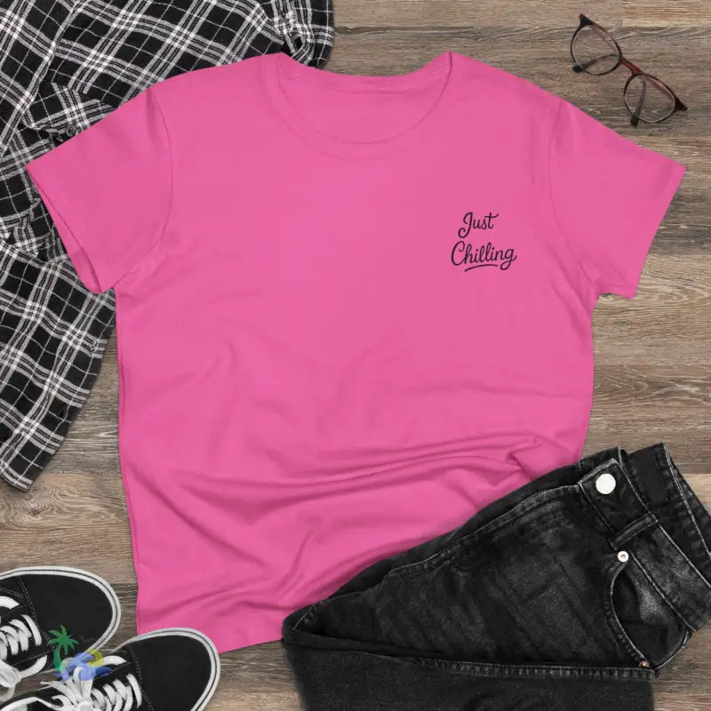 Pink t-shirt.