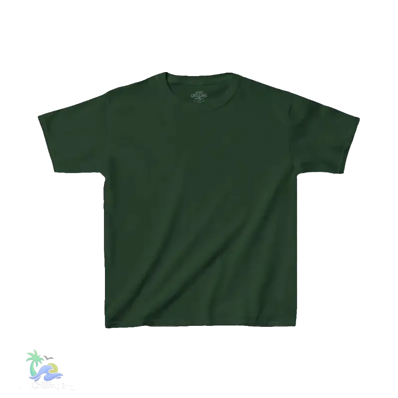 A plain green t-shirt is shown against a black background.