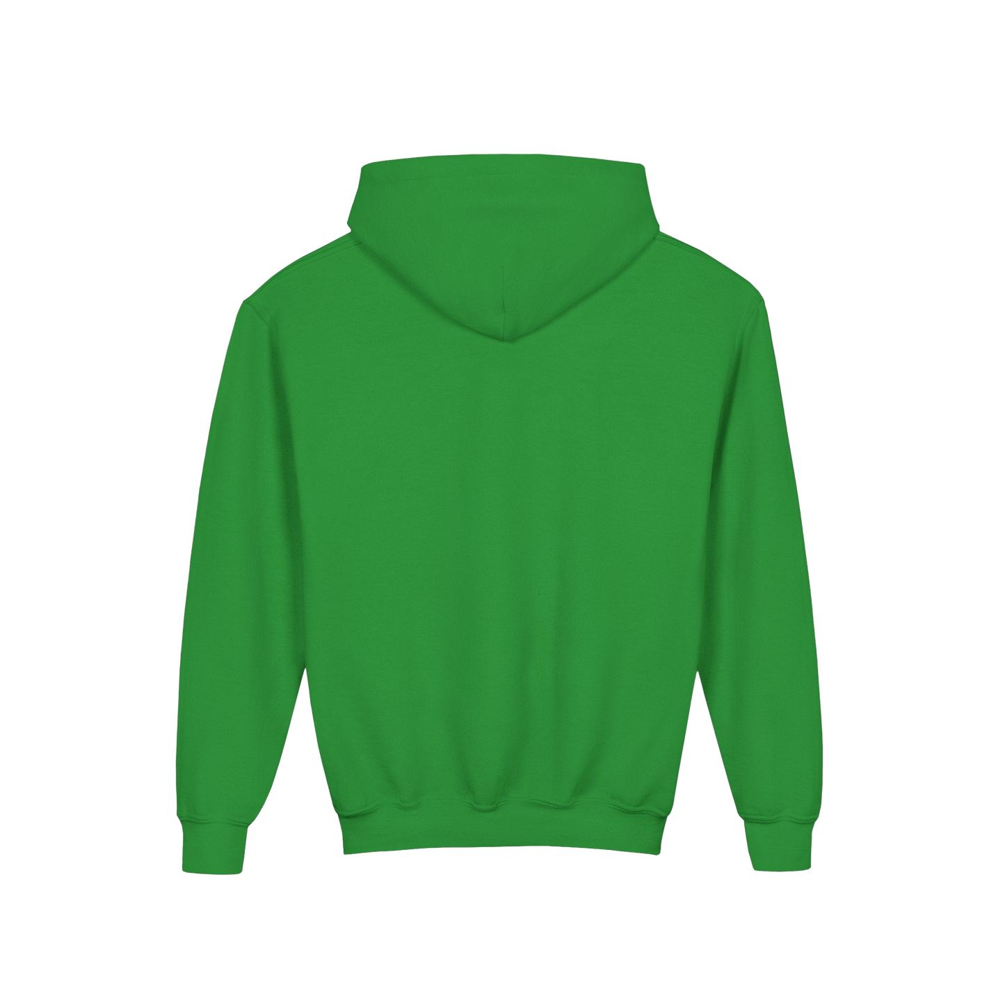 A bright green hoodie is shown against a black background.
