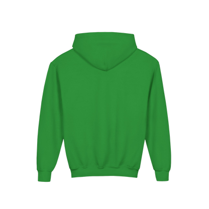 A bright green hoodie is shown against a black background.