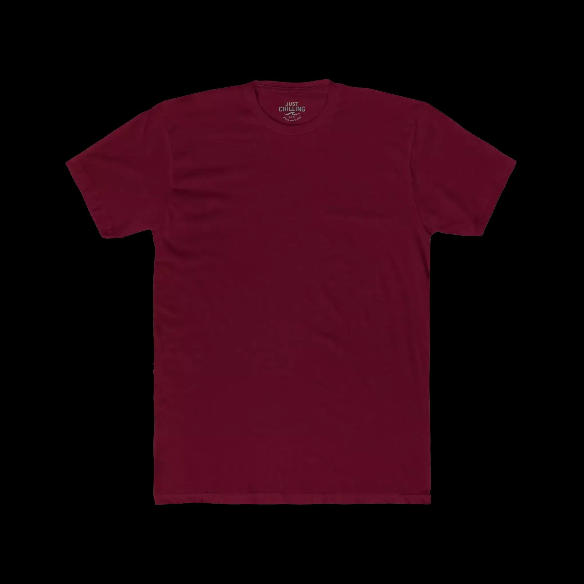A red t-shirt is shown against a black background.