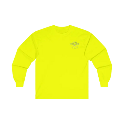 A bright yellow long-sleeved shirt with a small logo on the left side.
