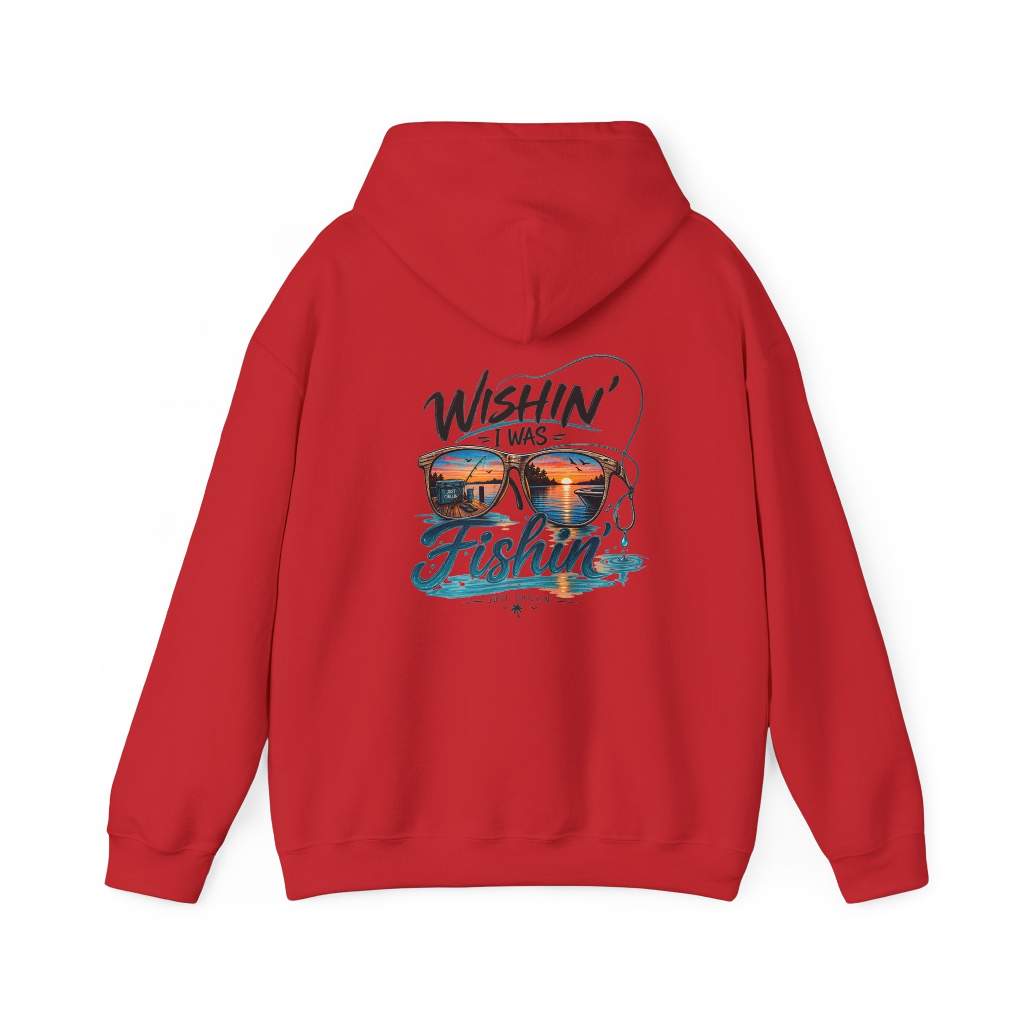 Fishing Hoodie - "Wishin' I Was Fishin'" Graphic Hooded Sweatshirt