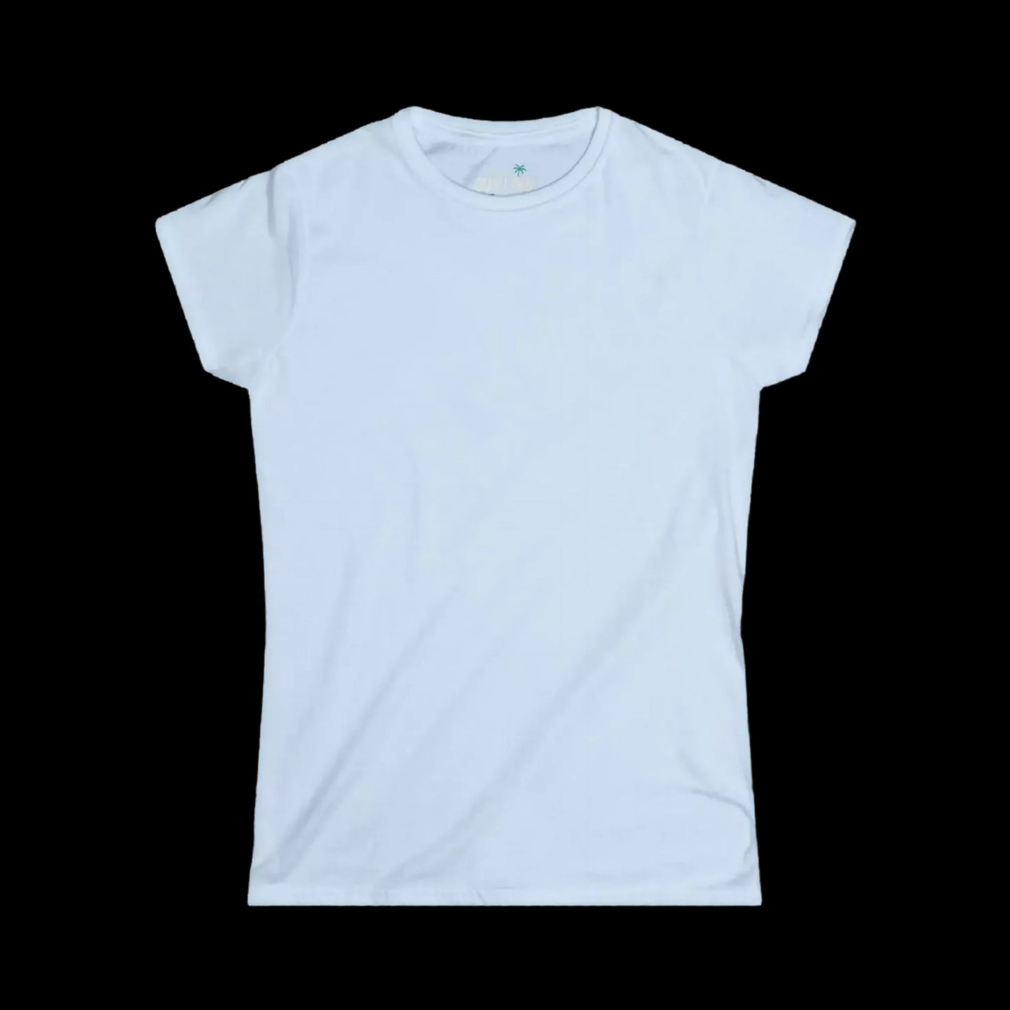 A plain white t-shirt against a black background.