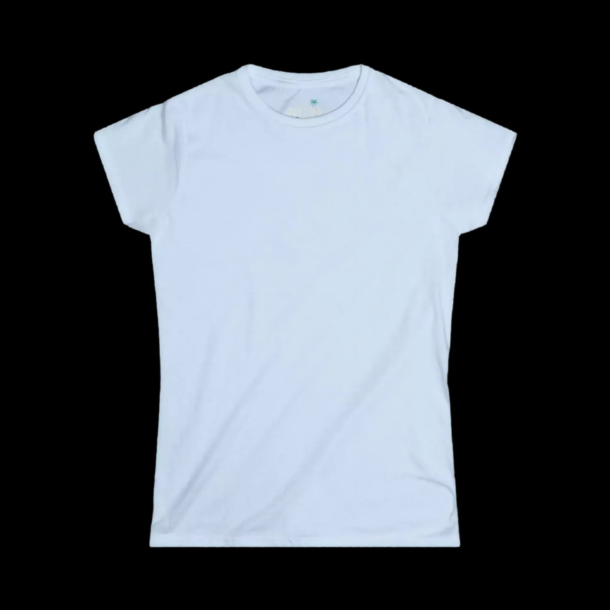 A plain white t-shirt against a black background.