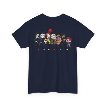 Creepy Friends Chibi Horror Tee – Funny Halloween Cartoon Villains T-Shirt, Unisex, Made in the USA
