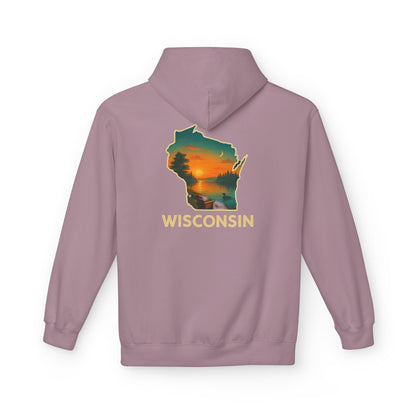 Wisconsin Scenic  Unisex Hoodie — State Silhouette Sunset Sweatshirt