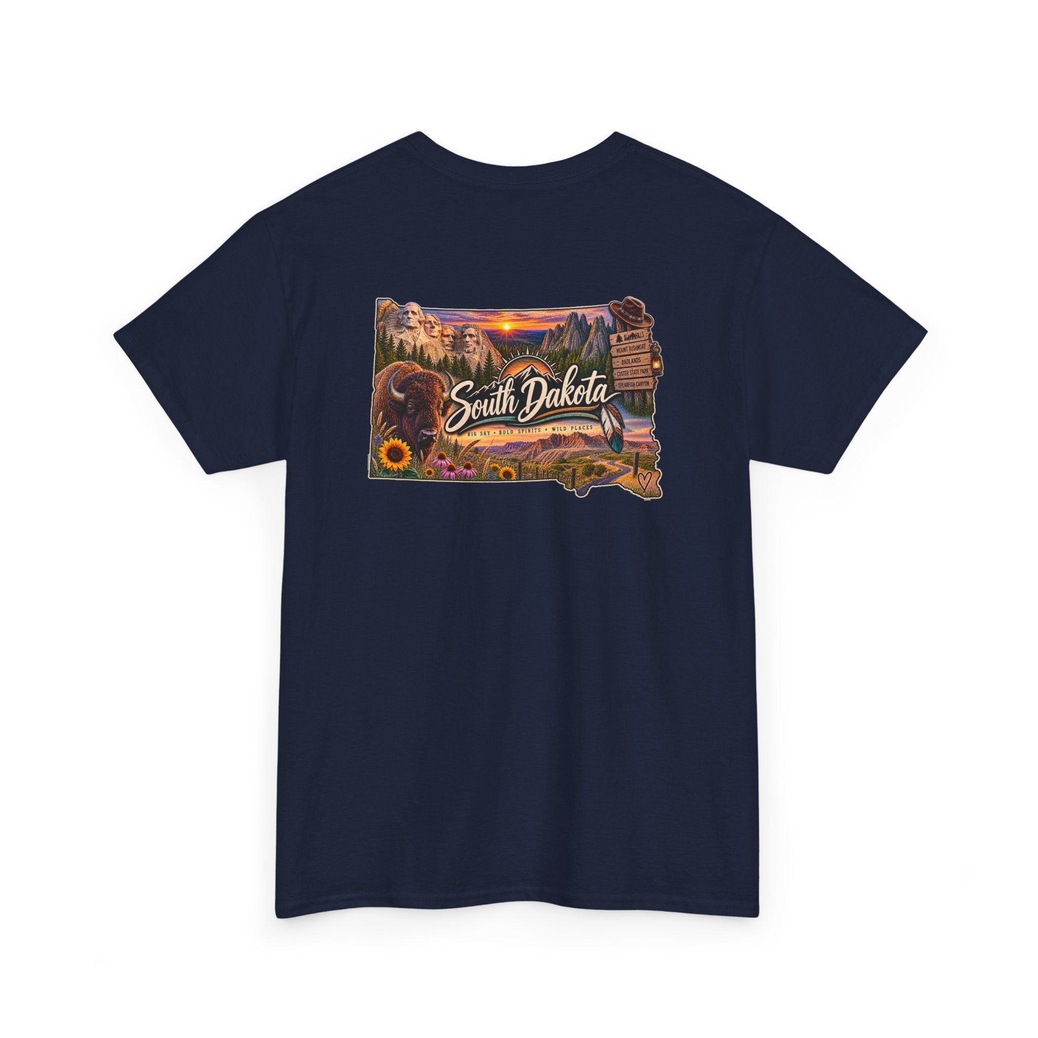 South Dakota State Map T-Shirt — Scenic Sunset & Sunflower Travel Tee