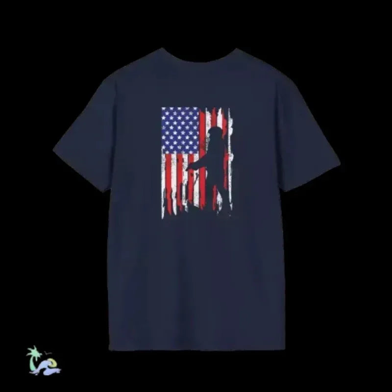 American Flag T-Shirt – Unisex Softstyle Tee With Soldier Silhouette Design - Just Chilling Inc.