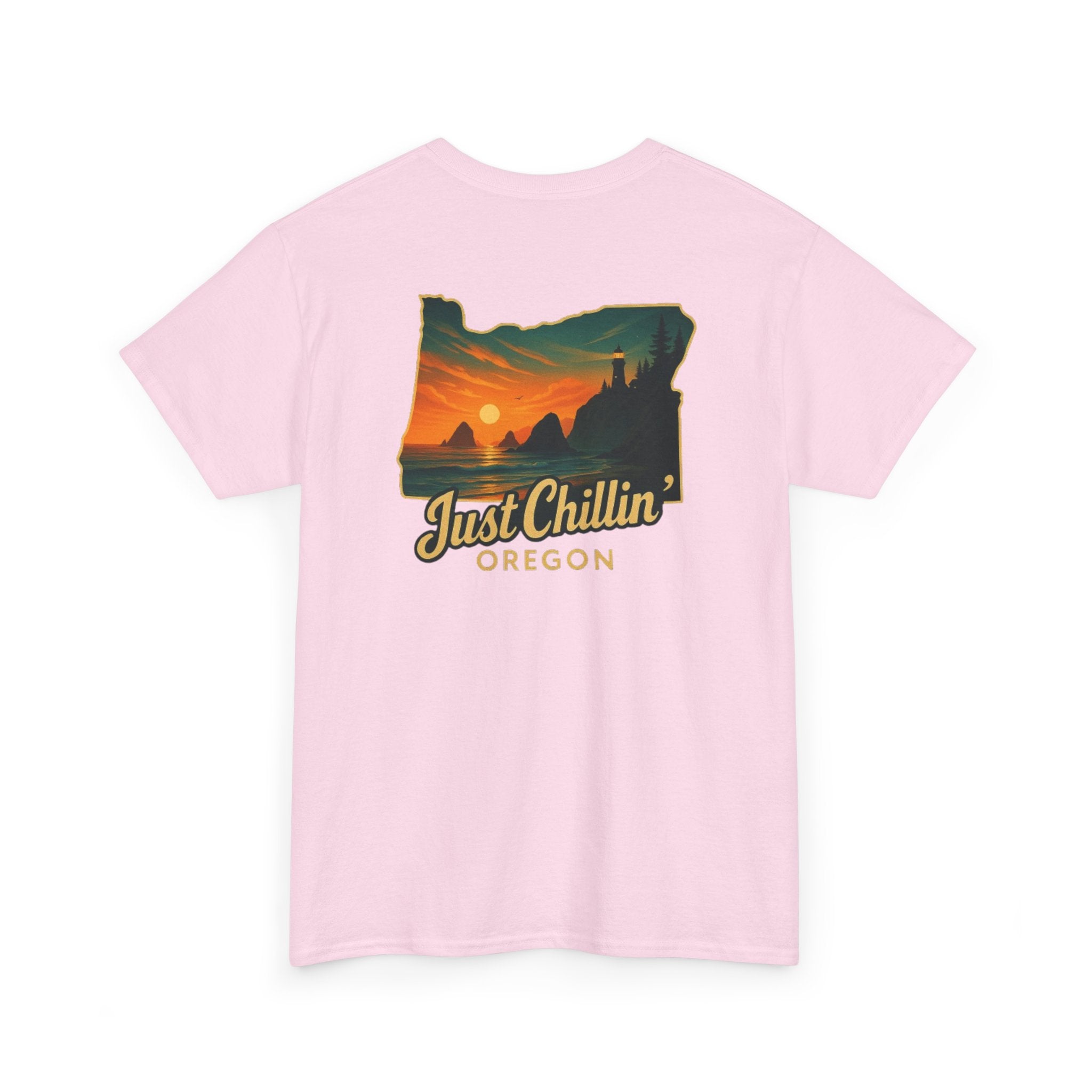 Just Chillin Oregon T-Shirt — Vintage Sunset State Silhouette Tee