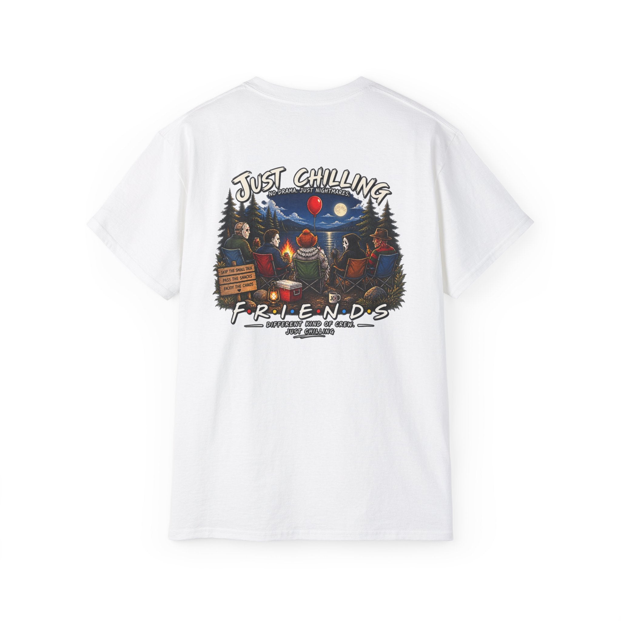 All Your Favorite Creepy Friends T-Shirt – Horror Movie Villains “Just Chilling” Graphic Tee | Made in the USA