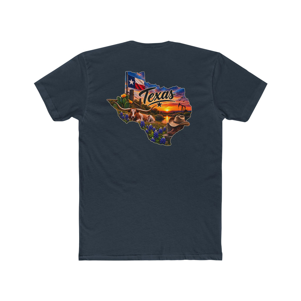 Texas State Map T-Shirt — Scenic Sunset & Flag Graphic