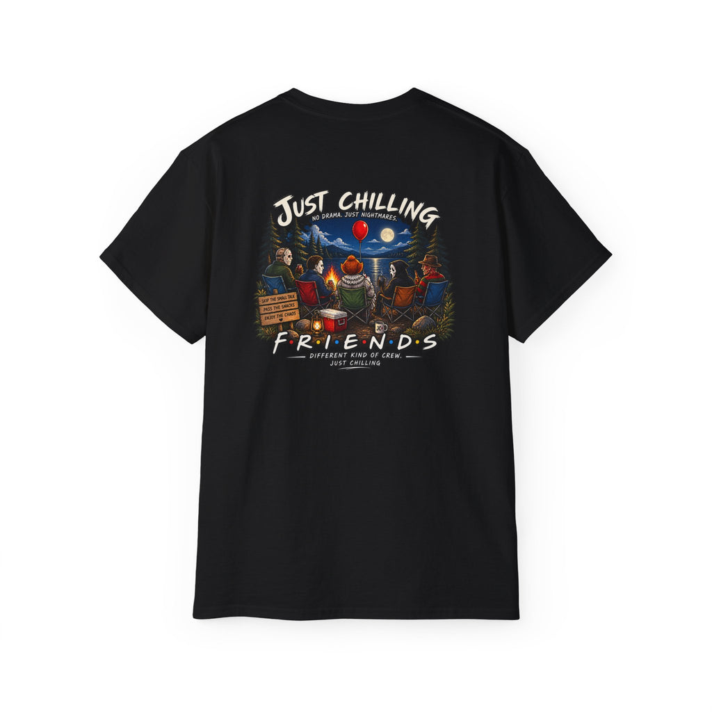 All Your Favorite Creepy Friends T-Shirt – Horror Movie Villains “Just Chilling” Graphic Tee | Made in the USA