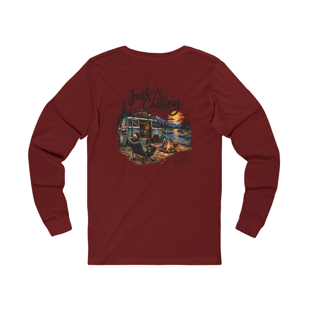 Long Sleeve Tee — "Just Chilling" Camper Van Camping Graphic