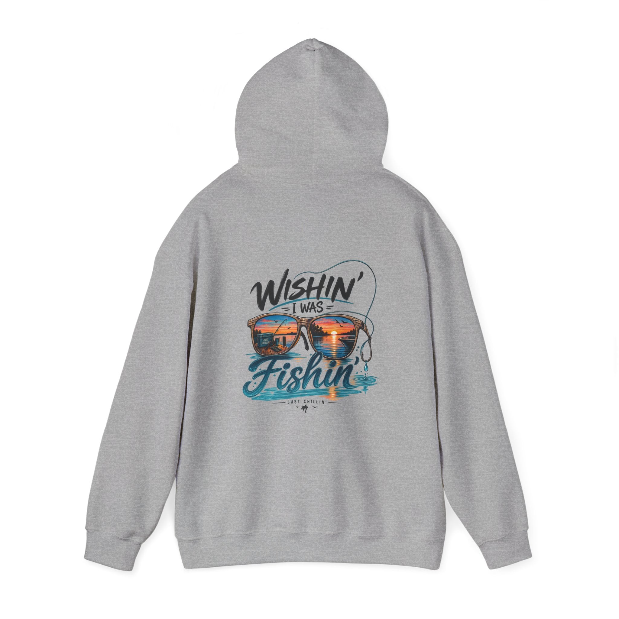 Fishing Hoodie - "Wishin' I Was Fishin'" Graphic Hooded Sweatshirt