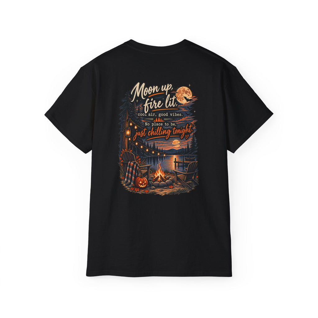 Campfire Night Tee — "Moon up, fire lit" Graphic T-Shirt