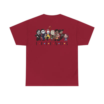 Creepy Friends Chibi Horror Tee – Funny Halloween Cartoon Villains T-Shirt, Unisex, Made in the USA