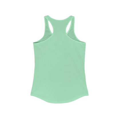 A mint green tank top is shown against a black background.