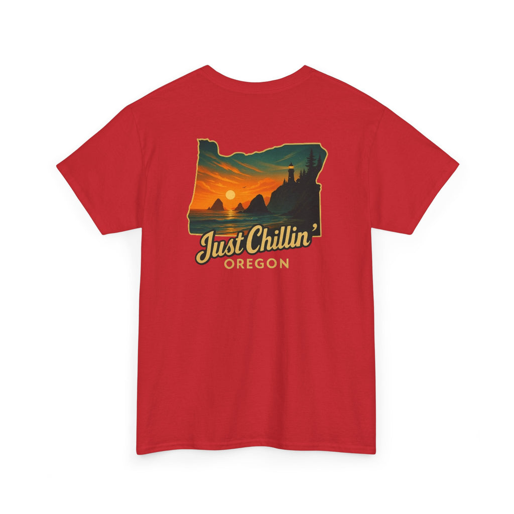 Just Chillin Oregon T-Shirt — Vintage Sunset State Silhouette Tee