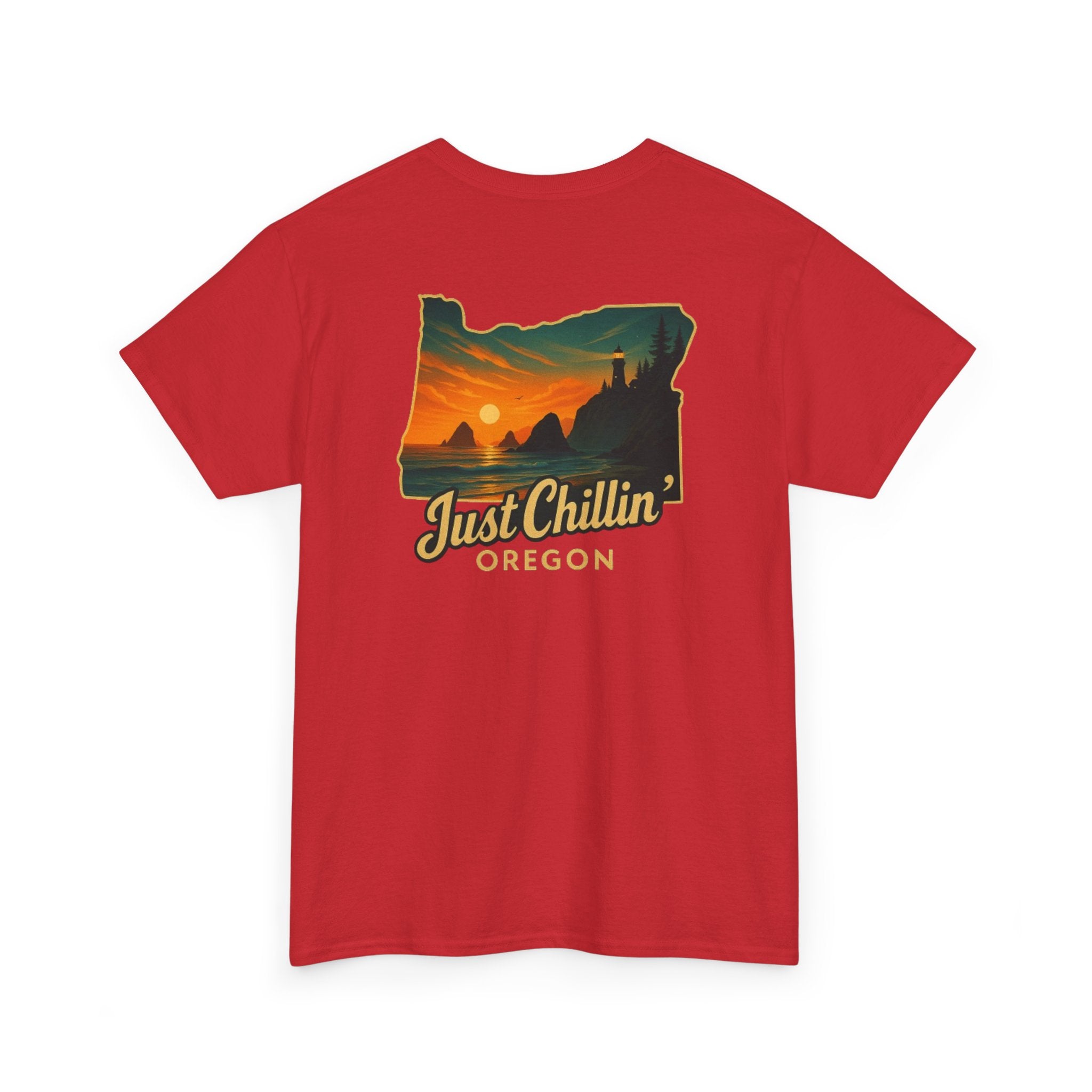 Just Chillin Oregon T-Shirt — Vintage Sunset State Silhouette Tee