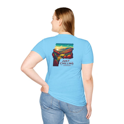 Just Chilling Unisex Softstyle T-Shirt, Casual Tee, Summer Wear, Vermont Graphic Tee, Relaxed Fit Shirt, Outdoor Adventure Top