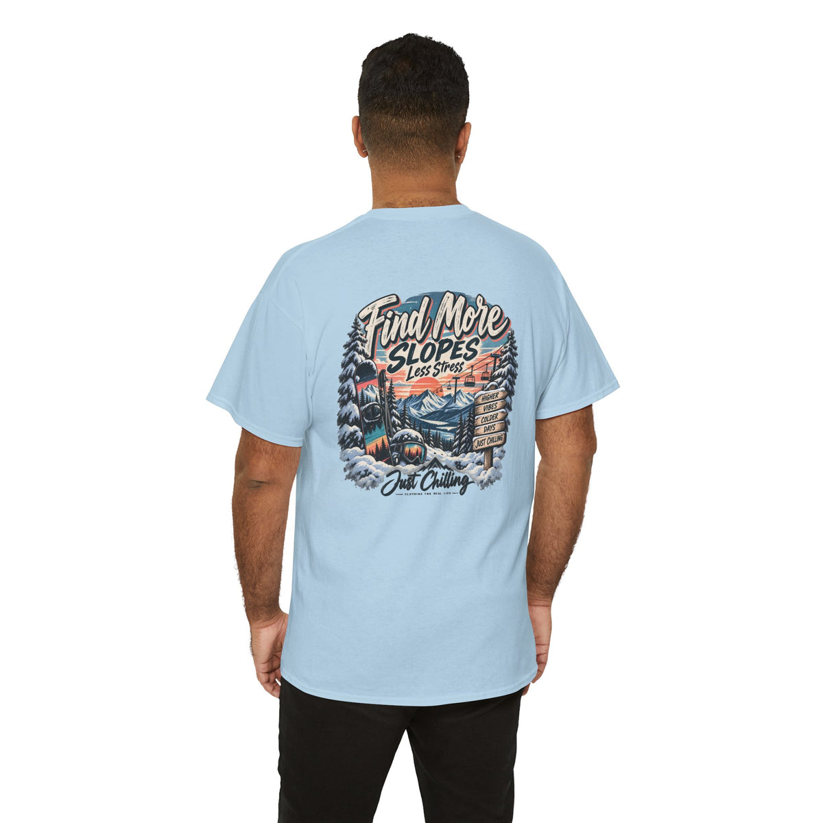 Camiseta Gráfica de Esquí Just Chilling - Encuentra Más Pistas, Menos Estrés
