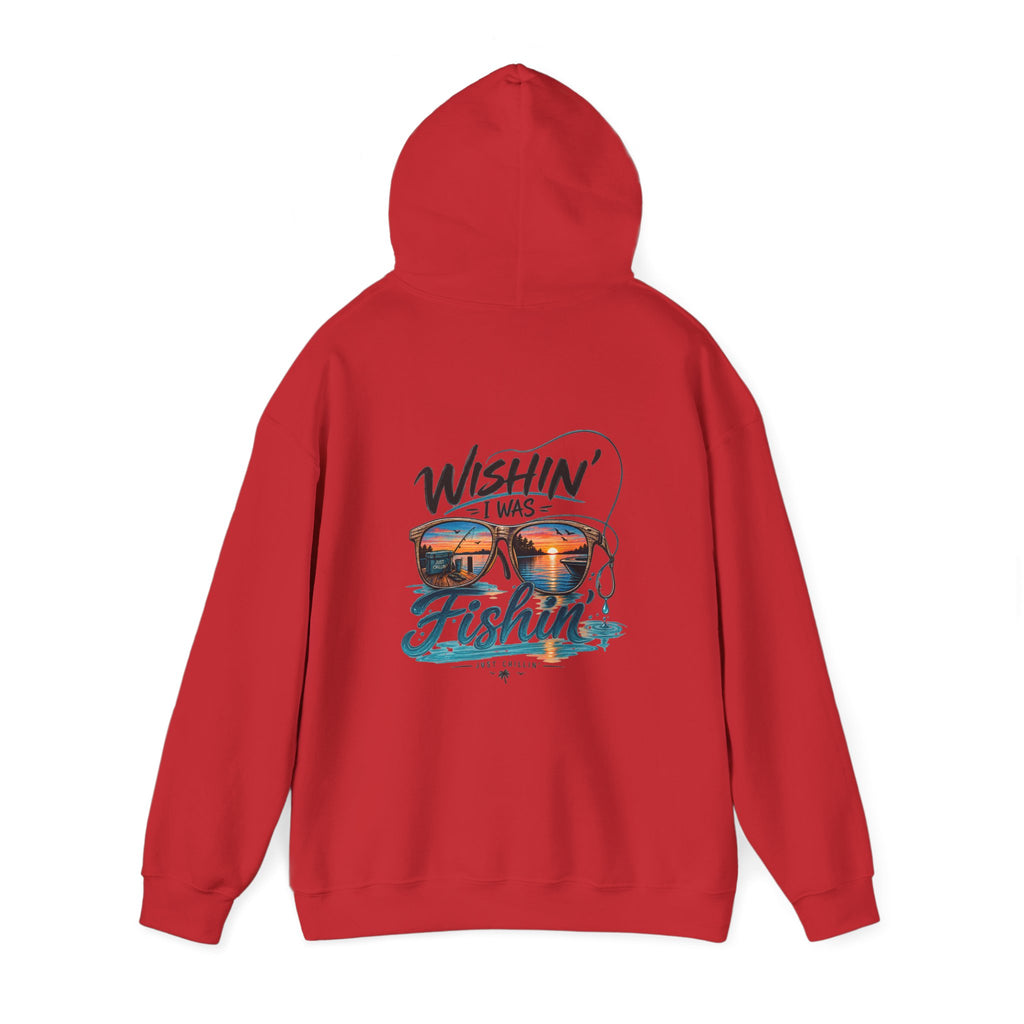 Fishing Hoodie - "Wishin' I Was Fishin'" Graphic Hooded Sweatshirt