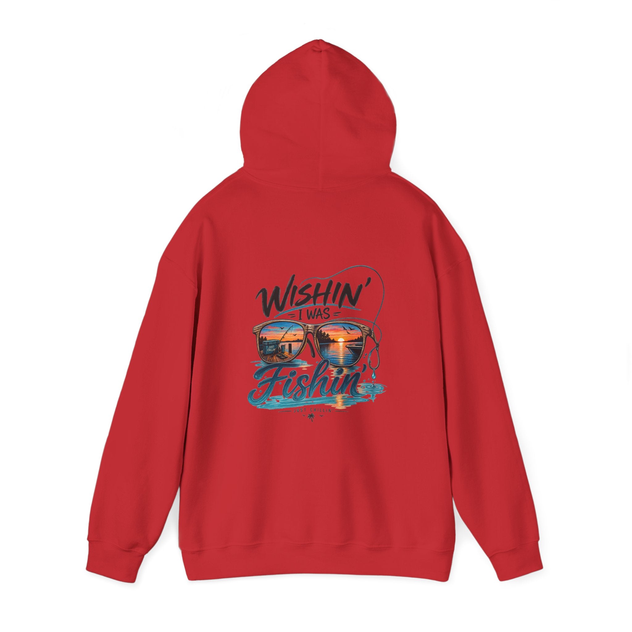 Fishing Hoodie - "Wishin' I Was Fishin'" Graphic Hooded Sweatshirt