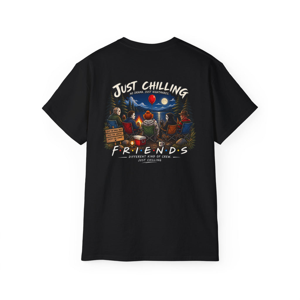 All Your Favorite Creepy Friends T-Shirt – Horror Movie Villains “Just Chilling” Graphic Tee | Made in the USA