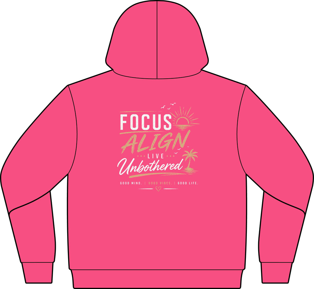 Focus Align Live Unbothered Hoodie — Motivational Palm Tree Graphic Hoodie