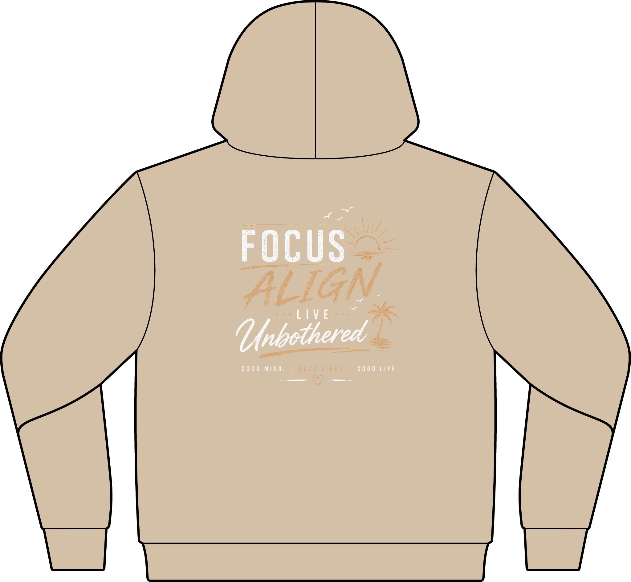 Focus Align Live Unbothered Hoodie — Motivational Palm Tree Graphic Hoodie