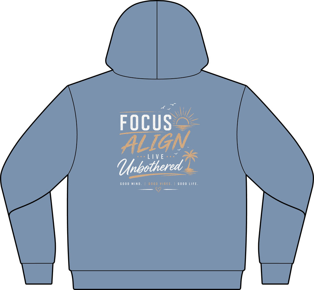 Focus Align Live Unbothered Hoodie — Motivational Palm Tree Graphic Hoodie