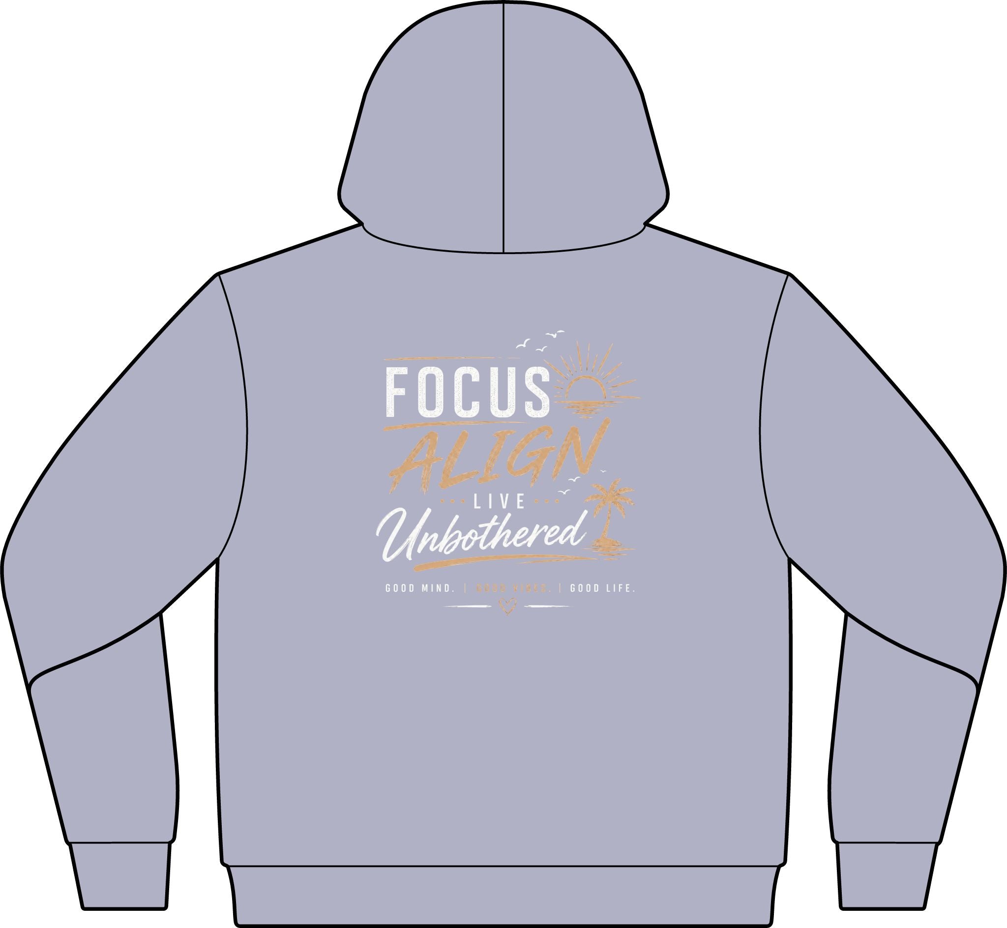 Focus Align Live Unbothered Hoodie — Motivational Palm Tree Graphic Hoodie