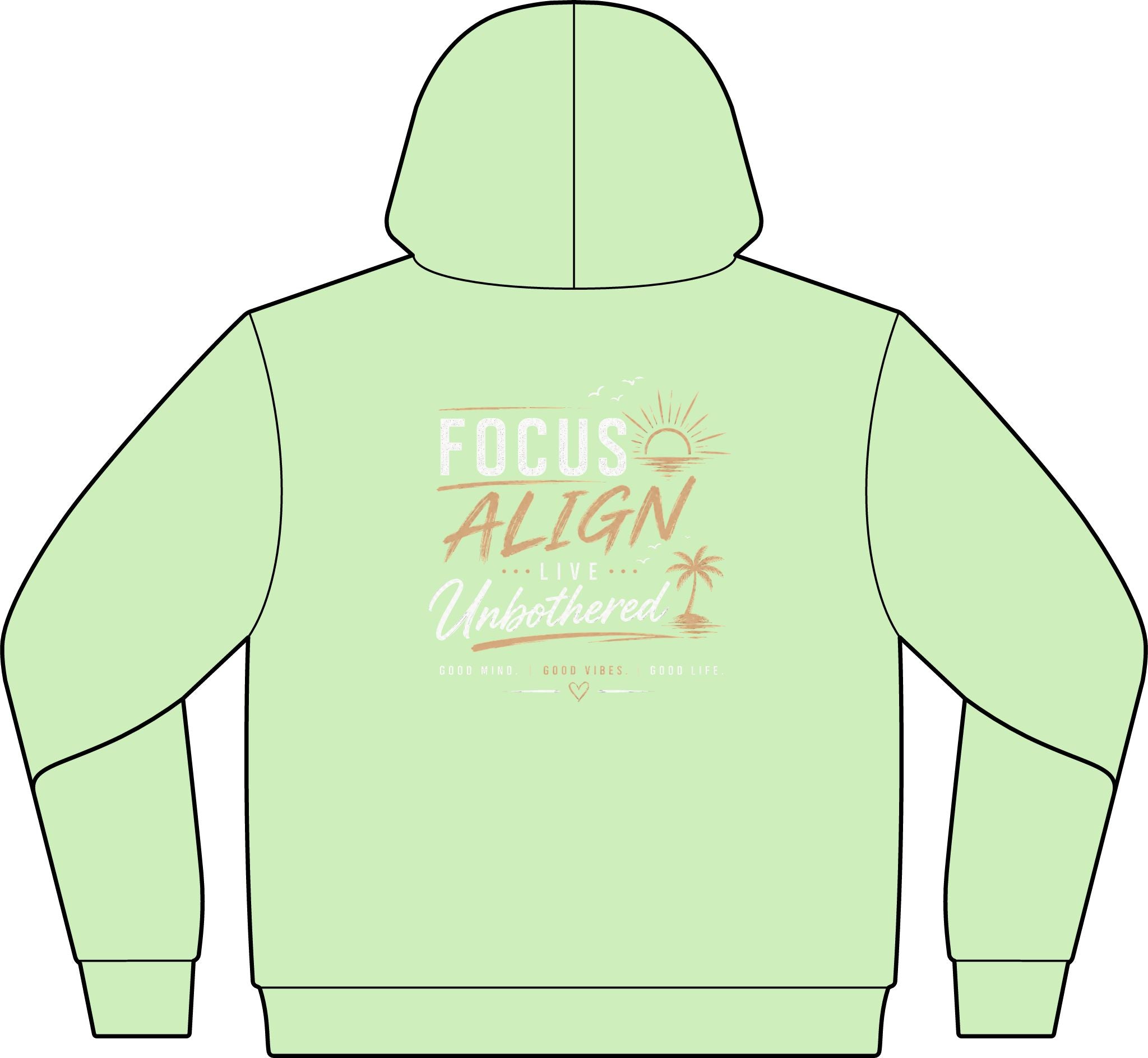Focus Align Live Unbothered Hoodie — Motivational Palm Tree Graphic Hoodie