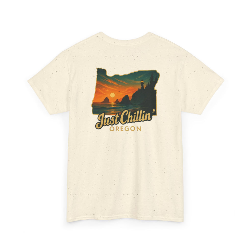 Just Chillin Oregon T-Shirt — Vintage Sunset State Silhouette Tee