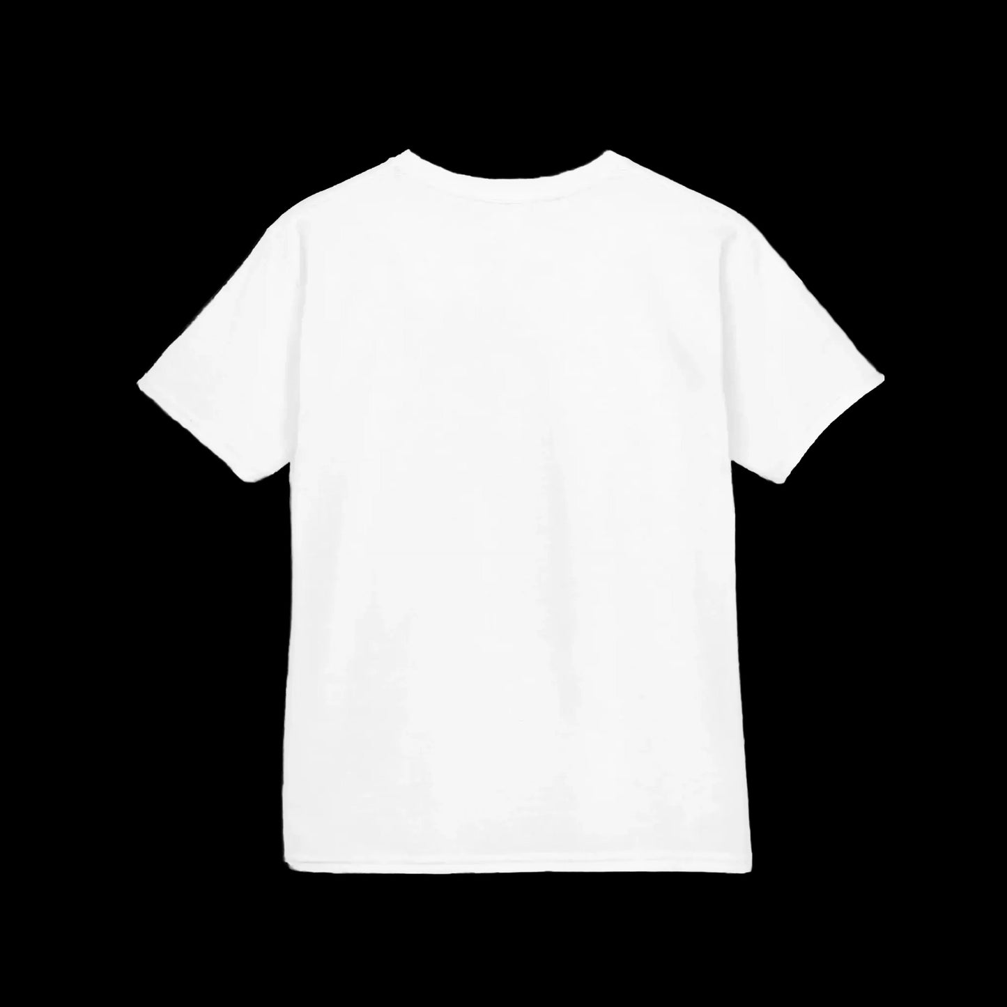 A plain white t-shirt against a black background.