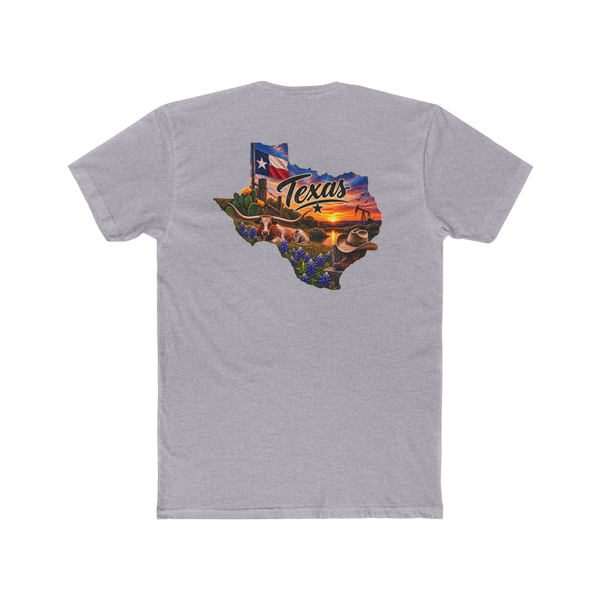 Texas State Map T-Shirt — Scenic Sunset & Flag Graphic